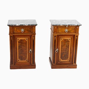 Antique French Bedside Cabinets with Marble Tops, 1800s, Set of 2