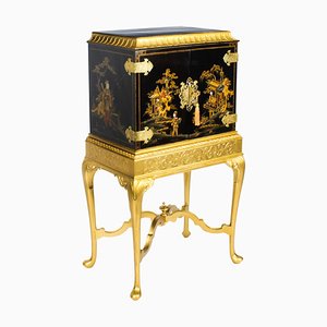 Antique Chinoiserie Lacquer Cabinet on Giltwood Stand, Early 1900s