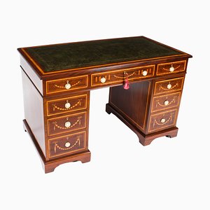 Antique Victorian Inlaid Mahogany Pedestal Desk by Edwards & Roberts, 1800s