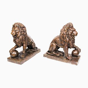 Large Late 20th Century Cast Bronze Medici Lions, Set of 2