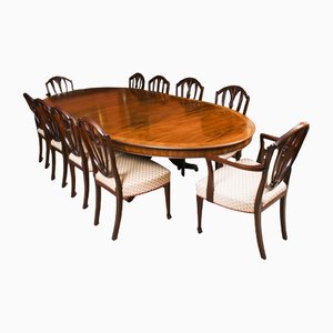 Tavolo da pranzo Regency Revival antico con sedie, set di 13