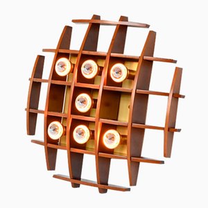 Ceiling or Wall Lamp in Teak and Brass from Esperia, Italy, 1970s