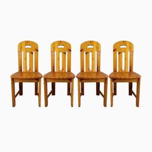 Brutalist Pine Dining Chairs, Set of 4