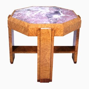French Art Deco Side Table With Marble Top in Sycamore