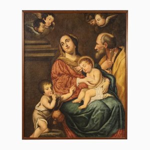 Sacra Famiglia con San Giovannino, XVIII secolo, Olio su tela, Incorniciato