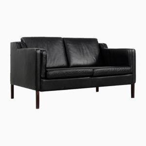 Vintage Mid-Century Scandinavian Modern Black Leather Sofa from Stouby, 1980s