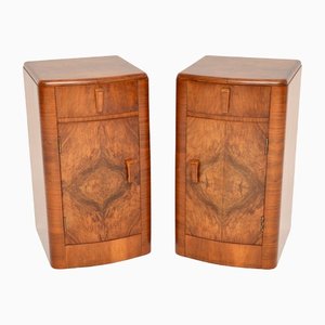 Art Deco Figured Walnut Bedside Cabinets, Set of 2