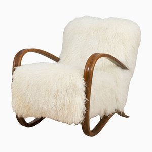 Model 269 Armchair in Natural Long Hair Sheepskin by Jindřich Halabala for UP Závody