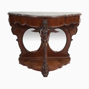 Neapolitan Console in Mahogany Feather with Gray Bardiglio Marble, 19th Century, Set of 2