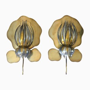 Metal Lotus Flower Sconces, Set of 2