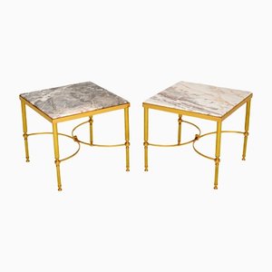 Vintage French Marble & Brass Side Tables, Set of 2