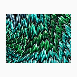 Oxigeno, ondas de agua onduladas verdes azules dinámicas que fluyen sobre fondo negro, papel fotográfico