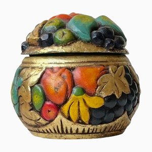 Pot Vintage en Bois Sculpté avec Fruits, 1980s