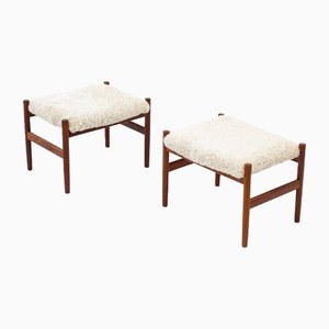 Tabourets avec Peau de Mouton par Hugo Frandsen, Set de 2