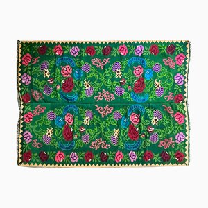 Green Handmade Wool Rug with Bohemian Floral Design