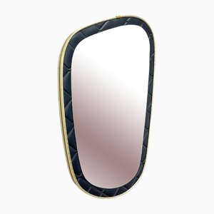 Asymmetrical mirror with brass and faux leather