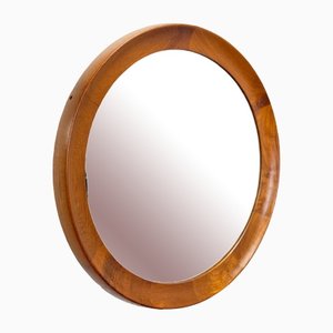 Vintage Round Mirror with Teak Frame