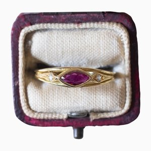 Anillo vintage de oro de 18 quilates con rubíes y diamantes, años 60