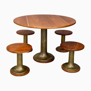 Vintage Ship Table and Stools, 1950s, Set of 5