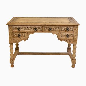 Antique English Bleached Carved Oak Kneehole Desk by Hewetson, 1900s