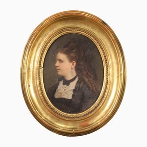 Retrato pequeño de mujer, siglo XIX, óleo sobre lienzo, enmarcado
