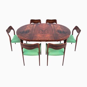 Dining Set with Table and Chairs 71 by Niels O. Møller, 1960s, Set of 7