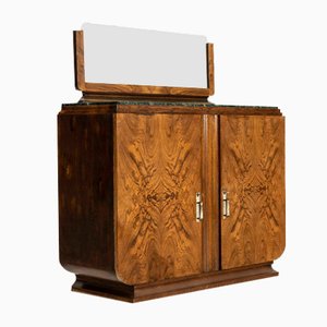 Art Deco Mahogany Cabinet with Mirror and Marble Top, the Netherlands, 1930s