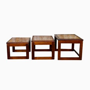 Dänische Mid-Century Satztische aus Teak & Keramik, 1960er, 3er Set