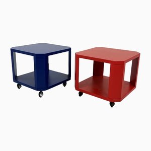 Colourful Side Tables on Wheels, 1980s, Set of 2