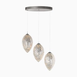 Chandelier 50 Grappalo, 3 Lamps, Steel & Crystal Eggs Arabesque from Vnewtrend