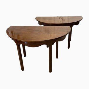 Antique George III Mahogany Demi Lune Shaped Console Tables, Set of 2