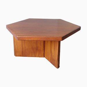 Mesa de centro hexagonal vintage de madera maciza, años 60