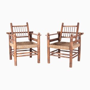 Cord and Wood Armchairs Attributed to Charles Dudouyt, 1950s, Set of 2