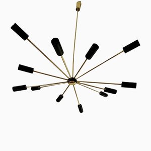 Lámpara de araña Sputnik en negro y dorado, años 60