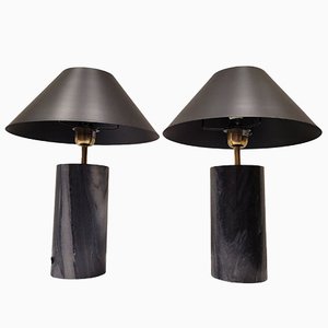 Mid-Century French Table Lamp in Dark Gray Marble with White Veining