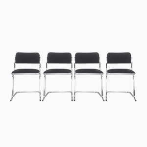 Tubular Chrome Chairs with Black Corduroy, Set of 4