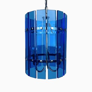 Lampe à Suspension Mid-Century Bleue par Veca Fontana Arte, Italie, 1960s