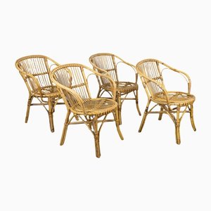 Mid-Century Rattan Chairs, 1950s, Set of 4
