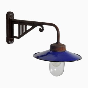 Industrial Blue Glass & Iron Outdoor Lamp, 1960s