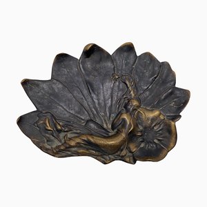 Vide Poche Art Nouveau en Bronze avec Patine Noire et Dorée