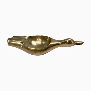 French Golden Sculptural Ashtray in Solid Brass, 1970
