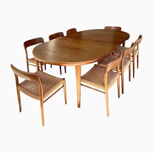Dining Table & Chairs by Niels O Moller for J.L. Mollers, Set of 9