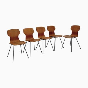 Mid-Century Italian Curved Teak Dining Chairs in Style of Carlo Ratti, Set of 5