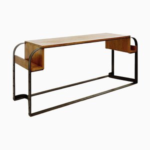 Schreibtisch aus Massivholz & Schmiedeeisen im Stil von Eugène Printz