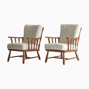 Pinewood & Sheepskin Lounge Chairs, Sweden, 1940s, Set of 2