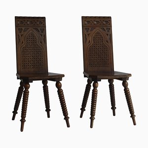 Scandinavian Sculptural Side Chairs in Carved Dark Stained Oak, Set of 2