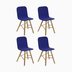 Simple Tria Stühle aus Eiche mit blauem Felter von Colé Italia, 4er Set