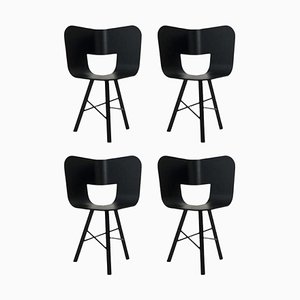 3 Legged Tria Chairs in Black Colored Wood by Colé Italia, Set of 4