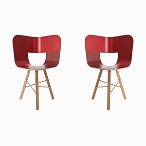 3 Legged Tria Chairs in Red Colored Wood by Colé Italia, Set of 2