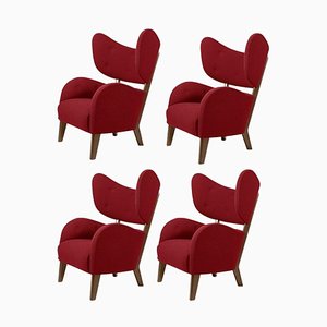 Smoked Oak My Own Chair Lounge Chairs in Red Raf Simons Vidar 3 Fabric by Lassen, Set of 4
